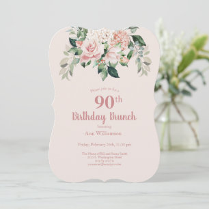 Invitation Aquarelle rose douce Fleur 90e anniversaire Brunch
