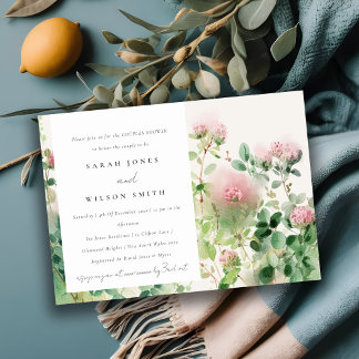 Invitation Aquarelle rose doux Jardin Floral Couples Douche