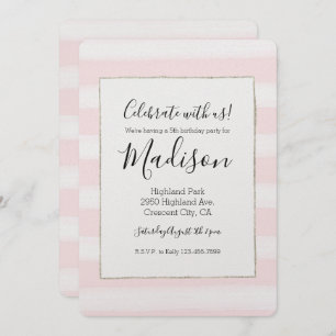 Invitation Aquarelle rose doux rayures blanches Aquarelle Ann