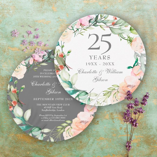 Invitation Aquarelle Rose du 25e anniversaire du Mariage d'ar (Créateur téléchargé)