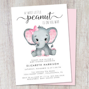 Invitation Aquarelle rose éléphant Bébé Fille Douche