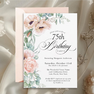 Invitation Aquarelle rose et beige Floral 75e anniversaire