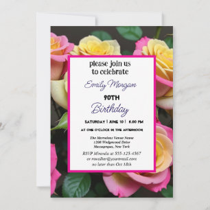 Invitation Aquarelle rose et beige Floral 90e anniversaire