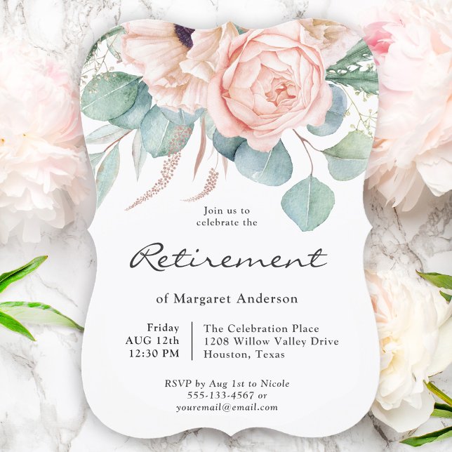 Invitation Aquarelle rose et beige Retraite florale (Available as printed and paperless digital download!)