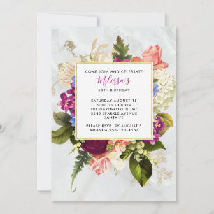 Invitation Aquarelle rose et blanc moderne Fleur Anniversaire