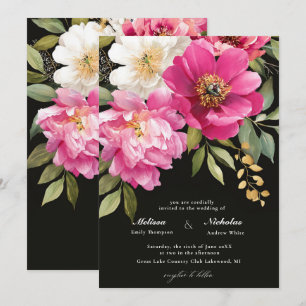 Invitation Aquarelle rose et blanc Peony Mariage floral