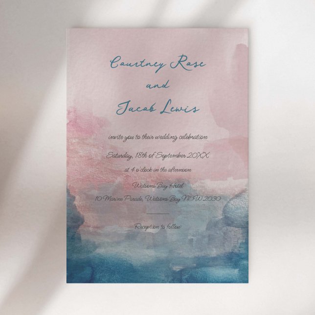 Invitation Aquarelle rose et bleu (Créateur téléchargé)