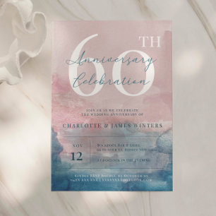 Invitation Aquarelle rose et bleu 60e anniversaire
