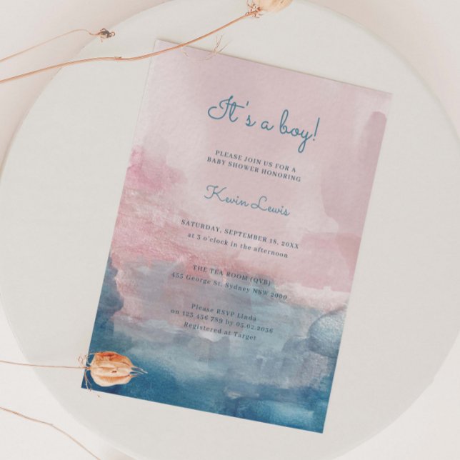 Invitation Aquarelle rose et bleu c'est un baby shower garçon (Créateur téléchargé)