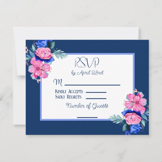 Invitation Aquarelle rose et bleu Floral Wedding RSVP (Devant)