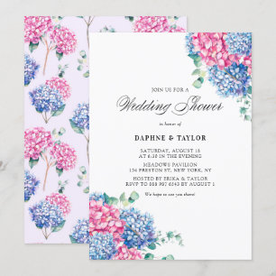 Invitation Aquarelle rose et bleu Hydrangeas Wedding shower