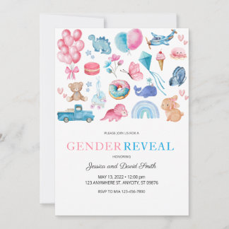 Invitation Aquarelle rose et bleu Illustré Genre Reveal
