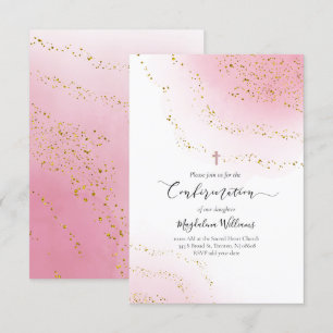 Invitation Aquarelle rose et confirmation de parties scintill
