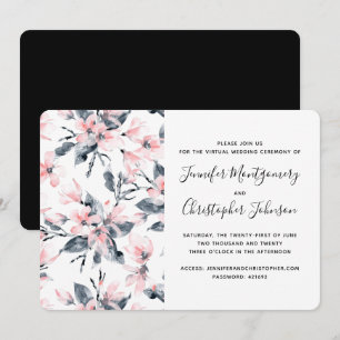 Invitation Aquarelle rose et gris Floral Motif virtuel