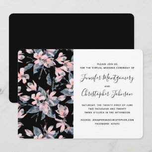 Invitation Aquarelle rose et gris Floral Motif virtuel