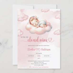 Invitation Aquarelle rose et ivoire nuage neuf fille