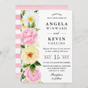 Invitation Aquarelle rose et jaune Mariage