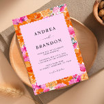 Invitation Aquarelle rose et orange Floral & Frame Wavy<br><div class="desc">Surprenez vos amis et votre famille avec ces invitations de mariage modernes et colorées. Ajoutez facilement vos propres détails en cliquant sur l'option "personnaliser".</div>