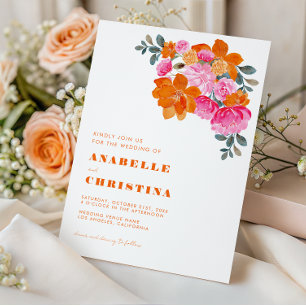 Invitation Aquarelle rose et orange Floral Mariage
