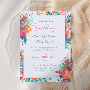 Invitation Aquarelle rose et orange Mariage floral tropical