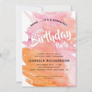 Invitation Aquarelle rose et orange Surprise 50e anniversaire