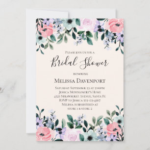 Invitation Aquarelle rose et pourpre Bordure florale