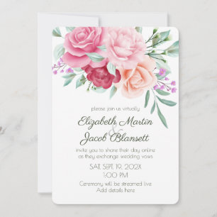 Invitation Aquarelle rose et rouge Roses Mariage virtuel