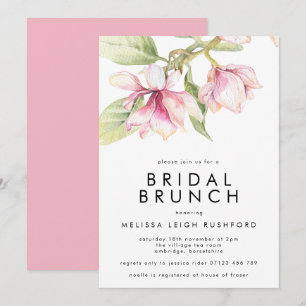 Invitation Aquarelle rose et vert Magnolia Brunch nuptial