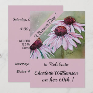 Invitation Aquarelle rose et violet Anniversaire Floral