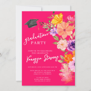 Invitation Aquarelle rose et violet Floral Photo Graduation