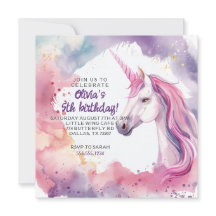 Aquarelle rose et violet Unicorne Anniversaire