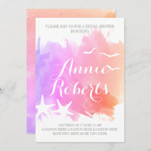 Invitation Aquarelle rose, étoile de mer mariage douche nupti