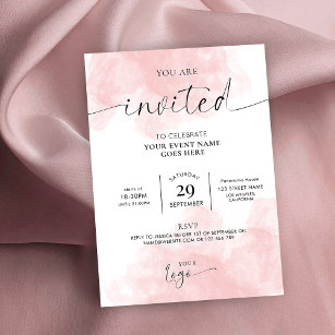 Invitation Aquarelle rose féminin Logo de script Business
