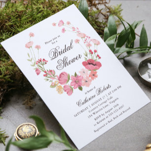 Invitation Aquarelle rose Fête des mariées Fleurs de pays