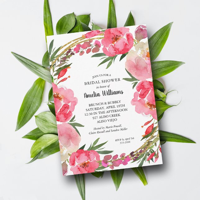 Invitation Aquarelle rose Fête des mariées florale (Watercolor Pink Floral Bridal Shower Invitations - INSTANT DOWNLOAD and/or PRINTED)