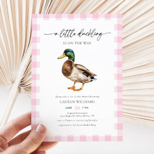Invitation Aquarelle rose fille Mallard Baby shower canard