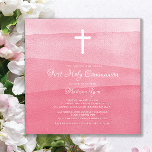 Invitation Aquarelle rose Filles première sainte communion