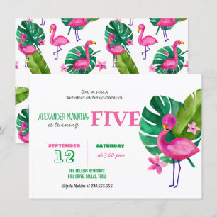 Invitation Aquarelle rose Flamant rose Tropical Anniversaire