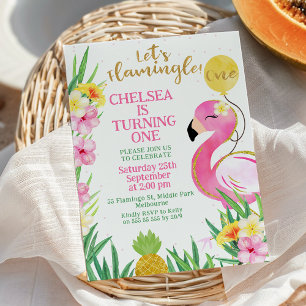 Invitation Aquarelle rose Flamingle 1er anniversaire
