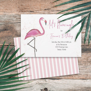 Invitation Aquarelle rose Flamingle Flamant rose mignon