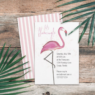 Invitation Aquarelle rose Flamingle Flamant rose mignon