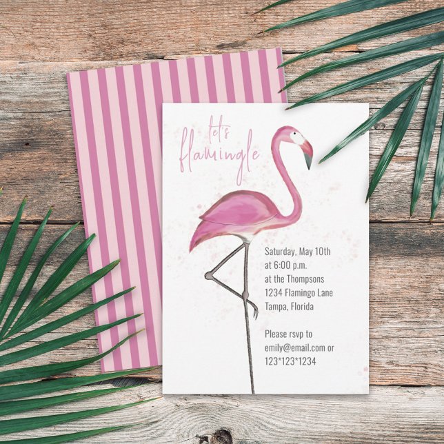 Invitation Aquarelle rose Flamingle Flamant rose mignon (Créateur téléchargé)