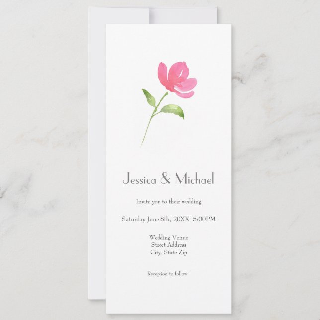 Invitation Aquarelle rose Fleur 3 (Devant)