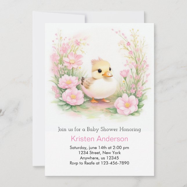 Invitation Aquarelle rose Fleur sauvage Baby shower fille can (Devant)