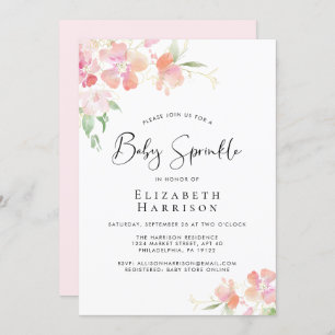 Invitation Aquarelle rose fleurie pour bébé