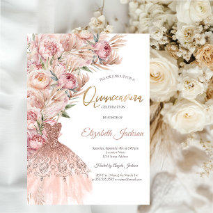 Invitation Aquarelle rose Fleurs blanches Roses Robe Quincean
