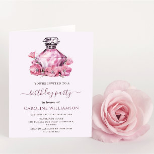 Invitation Aquarelle rose Fleurs de parfum Anniversaire