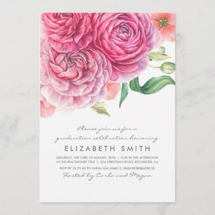Invitation Aquarelle rose Fleurs Élégant Modernité Graduation