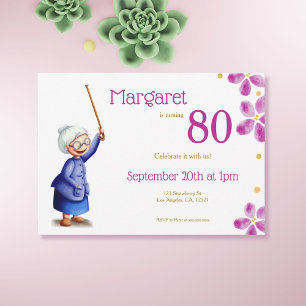Invitation Aquarelle rose Floral 80e anniversaire grand-mère