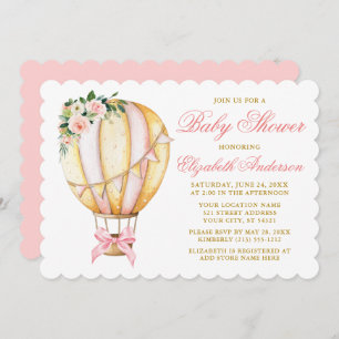 Invitation Aquarelle rose Floral Air Baby shower à bille d'ai